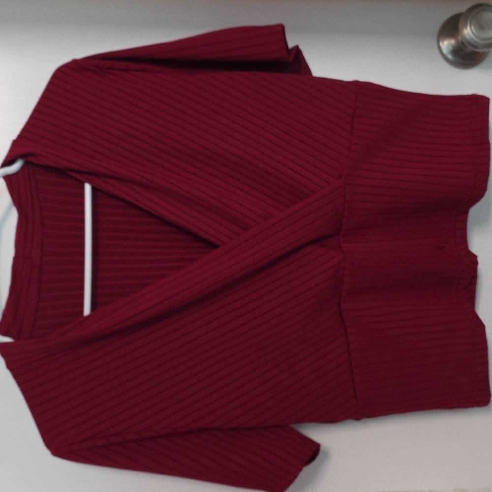 Flamingo Solid Ribbed Surplice Neck Crop Top